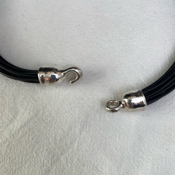 Simon Sebbag Necklace Sterling Silver Beads Multiple Black Leather Strands 18" - Picture 5 of 5